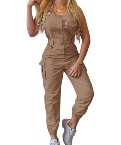 Women Sleeveless Cargo Jumpsuit Pants with Belt Adjustable Strap Overall Jumpsuits One Piece Romper Playsuit Khaki $12.74 Jum...