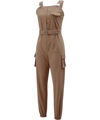 Women Sleeveless Cargo Jumpsuit Pants with Belt Adjustable Strap Overall Jumpsuits One Piece Romper Playsuit Khaki $12.74 Jum...