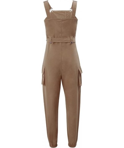 Women Sleeveless Cargo Jumpsuit Pants with Belt Adjustable Strap Overall Jumpsuits One Piece Romper Playsuit Khaki $12.74 Jum...