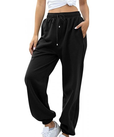 Sweatpants for Teen Girls High Waisted Baggy Cinch Bottom Sweatpants Yoga Workout Athletic Jogger Lounge Bottoms Trousers Bla...