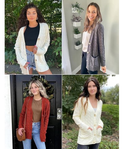 Women's 2024 Long Sleeve Cable Knit Button Cardigan Sweater Open Front Outwear Coat with Pockets Khaki $26.39 Sweaters