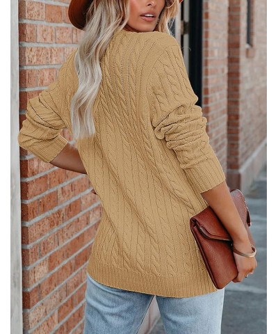 Women's 2024 Long Sleeve Cable Knit Button Cardigan Sweater Open Front Outwear Coat with Pockets Khaki $26.39 Sweaters