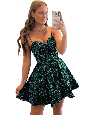 Sequin Homecoming Dresses Short for Teens Sparkly Spaghetti Strap Prom Dress Cocktail Party Gown Peacock $21.60 Dresses