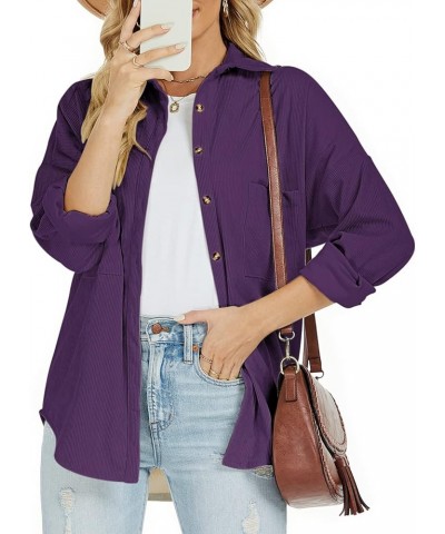 Plus Size Corduroy Jacket for Women Casual Long Sleeve Button Down Shacket Jacket 00 Purple $19.00 Jackets