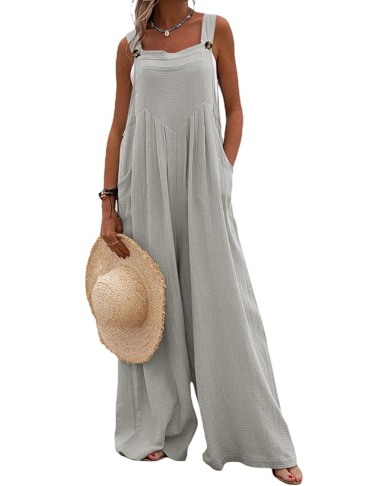 Jumpsuits for Women Casual Loose Wide Leg Boho Jumpsuit Baggy Overalls Square Neck Playsuits with Pockets Overalls Gray $13.3...