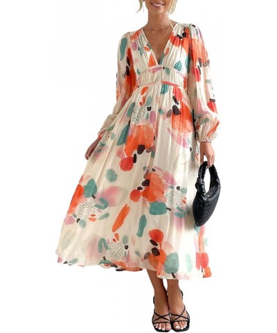 Women's Long Sleeve Boho Dress 2024 Spring Summer Maxi Dress Wedding Guest Casual Long Dress Zprint-red $30.80 Dresses