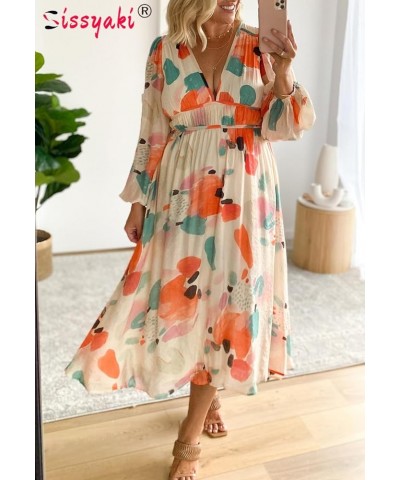 Women's Long Sleeve Boho Dress 2024 Spring Summer Maxi Dress Wedding Guest Casual Long Dress Zprint-red $30.80 Dresses