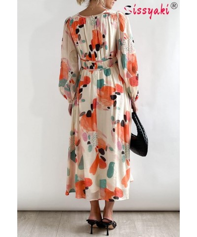 Women's Long Sleeve Boho Dress 2024 Spring Summer Maxi Dress Wedding Guest Casual Long Dress Zprint-red $30.80 Dresses