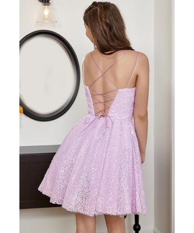 A-line Sequin Homecoming Dresses for Teens Sparkly 2023 Short Prom Dress Spaghetti Straps Tulle Party Dress Hot Pink $29.25 D...