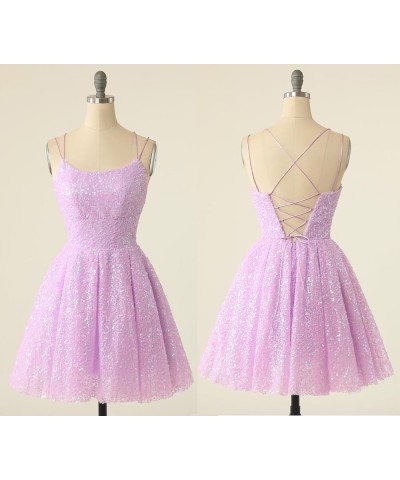 A-line Sequin Homecoming Dresses for Teens Sparkly 2023 Short Prom Dress Spaghetti Straps Tulle Party Dress Hot Pink $29.25 D...