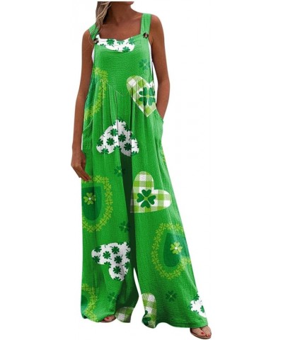 St. Patrick's Jumpsuit Women's Back Casual Shamrock Printed Loose Fashion 2024 Women's Jumpsuit 02-mint Green $12.89 Pants