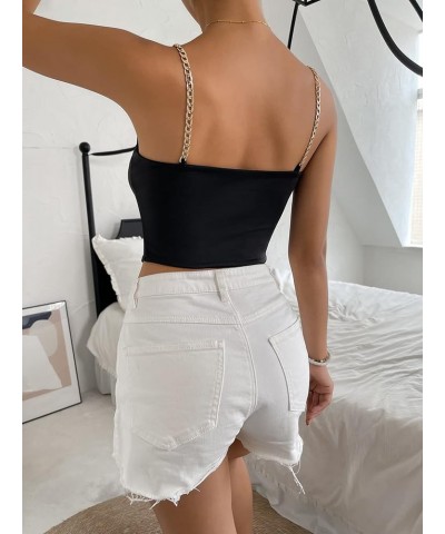 Women's Summer Spaghetti Strap Sleeveless Sexy Rave Cut Out Cami Crop Top Black $11.52 Tanks