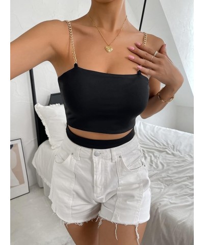 Women's Summer Spaghetti Strap Sleeveless Sexy Rave Cut Out Cami Crop Top Black $11.52 Tanks