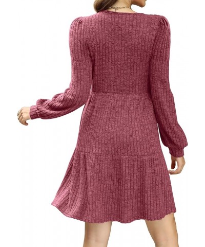 Womens Square Neck Long Sleeve Fall Dresses Casual Babydoll Sweater Dress 01-hot Pink $16.45 Dresses