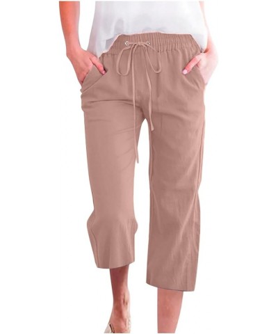 Summer Cropped Pants Straight Capris for Ladies Comfortable Casual Loose Work Pant Elastic Pocket Rose Gold & 04 $8.50 Others