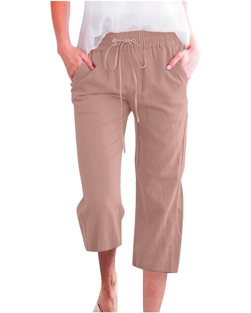 Summer Cropped Pants Straight Capris for Ladies Comfortable Casual Loose Work Pant Elastic Pocket Rose Gold & 04 $8.50 Others