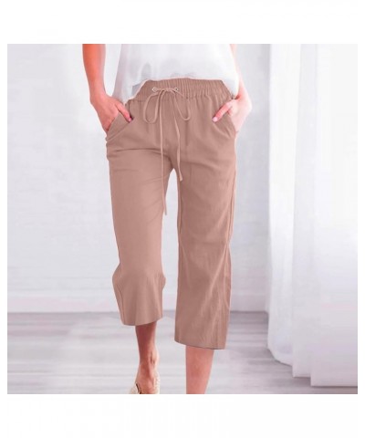 Summer Cropped Pants Straight Capris for Ladies Comfortable Casual Loose Work Pant Elastic Pocket Rose Gold & 04 $8.50 Others