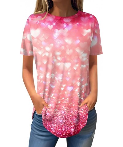 Short Sleeve Tunic Tops for Women,Trendy Crew Neck Glitter Tops Casual Sequin Print Loose Womens Summer Tops Y-hot Pink $11.9...