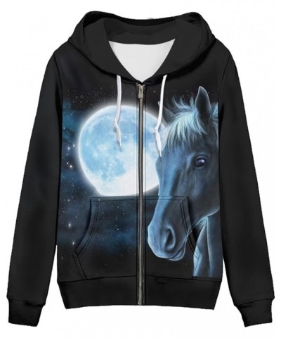 Women's Zip Up Long Sleeve Oversized Drawstring Hoodie Hooded Sweatshirt Pullover Top with Pockets Moon Horse $17.37 Hoodies ...