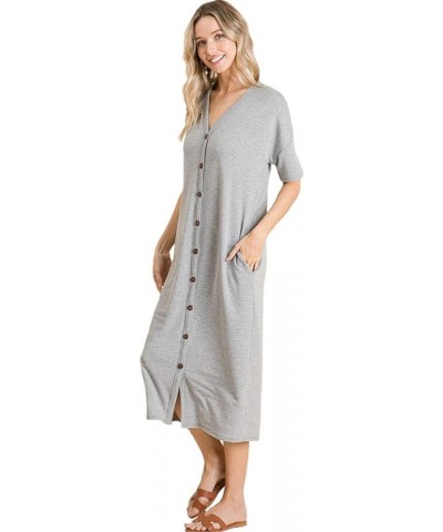 Women's Decorative Buttons Midi Dress Heather Grey $13.24 Dresses