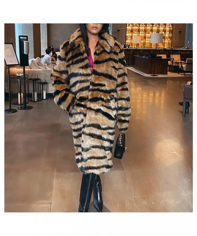 Women's Warm Leopard Faux Fur Coats Jacket Long Luxury Tiger Furry Collared Overwear Parka Cardigans Open Front Coat Gold $25...