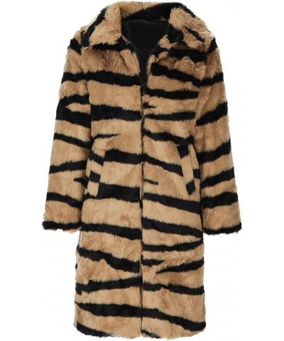 Women's Warm Leopard Faux Fur Coats Jacket Long Luxury Tiger Furry Collared Overwear Parka Cardigans Open Front Coat Gold $25...