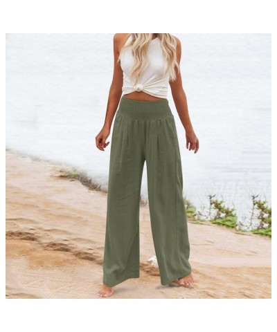 Womens Palazzo Pants Casual Smocked Elastic High Waist Wide Leg Trousers Summer Beach Pants Flowy Linen Lounge Pants 05 Army ...