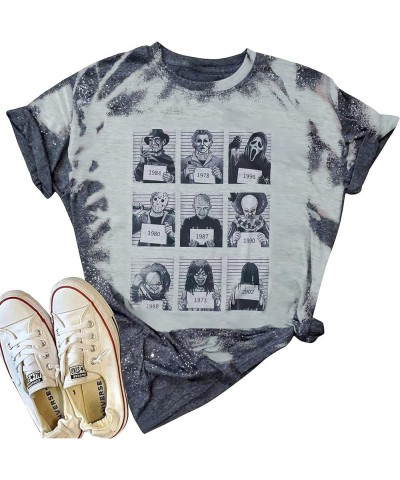 Horror Movie Mugshot Shirt Women Vintage Halloween Moive Character Graphic Tees Horror Fan Gift Shirts Gray $11.96 T-Shirts