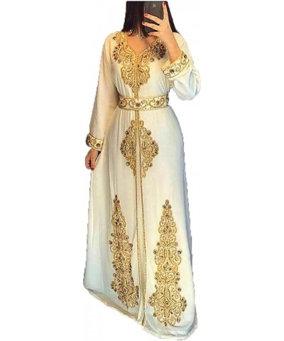 Moroccan White Dubai Kaftans Abaya Dress Very Fancy Long Modern Farasha Gown Islamic Dress by ZARI Works White $35.70 Dresses