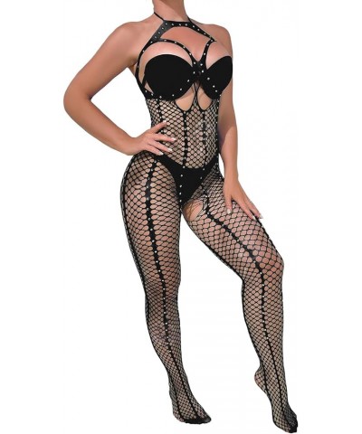 Women Lace Lingerie Sexy Lingerie Sets Sexy Lingerie Sets Fishnet Bodystocking Bodysuit Rhinestone Teddy Lingerie Black $9.17...