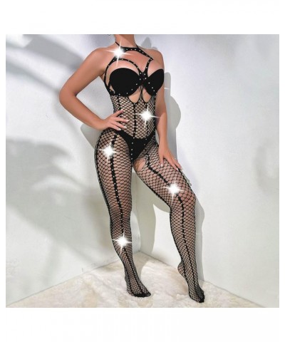 Women Lace Lingerie Sexy Lingerie Sets Sexy Lingerie Sets Fishnet Bodystocking Bodysuit Rhinestone Teddy Lingerie Black $9.17...