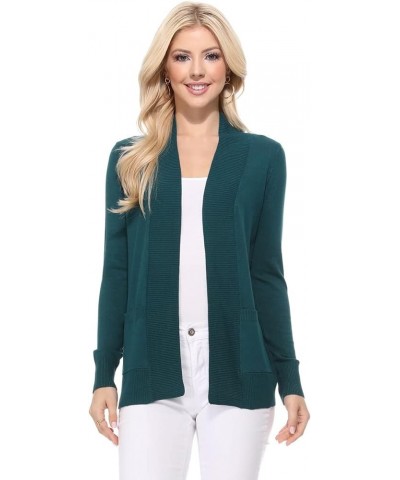 Women's Knit Cardigan Sweater – Long Sleeve Open Front Basic Classic Casual Soft Lightweight Knitted Shrug with Pocket Peacoc...