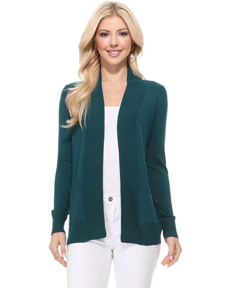 Women's Knit Cardigan Sweater – Long Sleeve Open Front Basic Classic Casual Soft Lightweight Knitted Shrug with Pocket Peacoc...