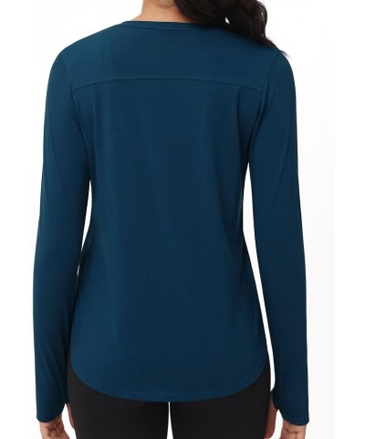 Women's Long Sleeve Workout Shirts Athletic Lightweight Casual Yoga Tee Tops with Thumb Hole Dark Blue Green $12.74 Activewear