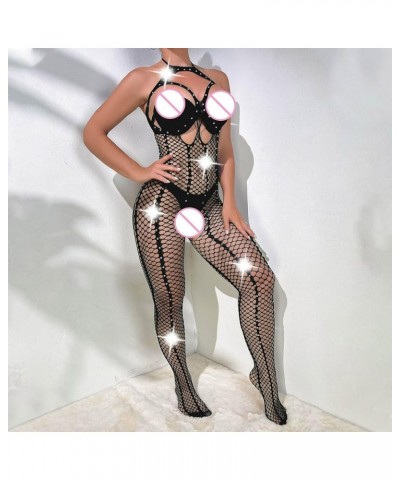 Women Lace Lingerie Sexy Lingerie Sets Sexy Lingerie Sets Fishnet Bodystocking Bodysuit Rhinestone Teddy Lingerie Black $9.17...