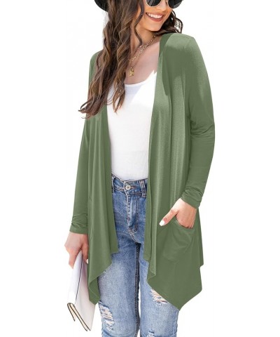 Women's Lightweight Cardigan Casual Soft Long Sleeve Floral Knit Cardigans with Pockets High Low Hem Draped Duster A14-olive ...