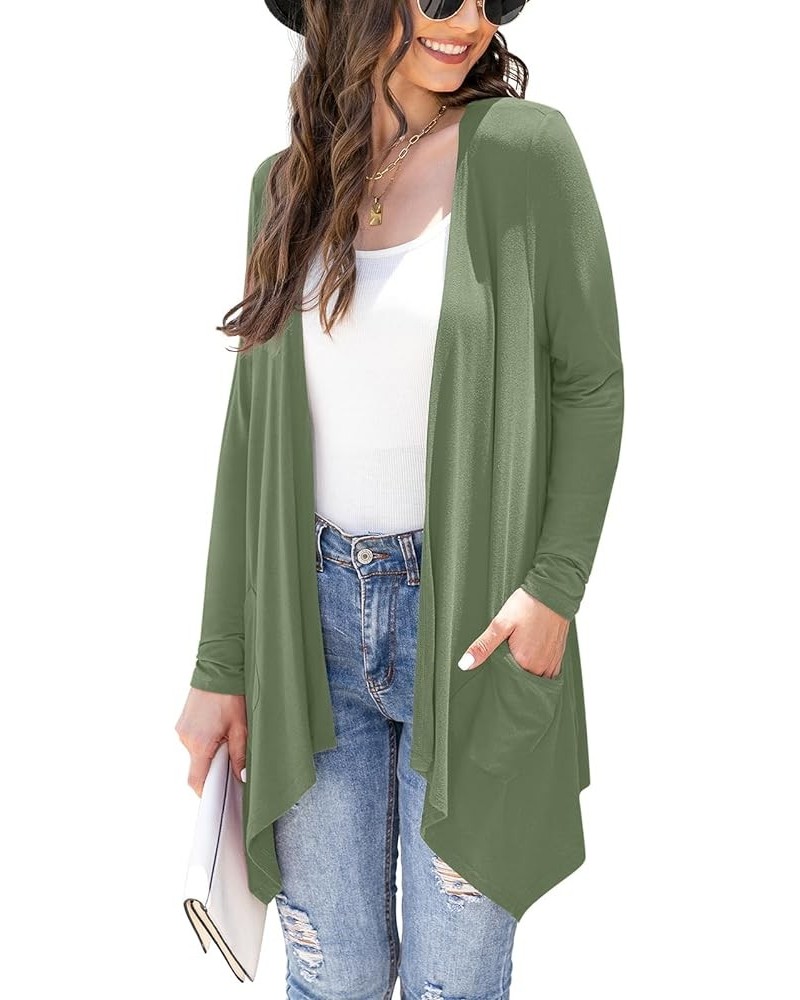 Women's Lightweight Cardigan Casual Soft Long Sleeve Floral Knit Cardigans with Pockets High Low Hem Draped Duster A14-olive ...