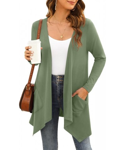 Women's Lightweight Cardigan Casual Soft Long Sleeve Floral Knit Cardigans with Pockets High Low Hem Draped Duster A14-olive ...