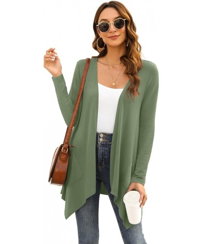 Women's Lightweight Cardigan Casual Soft Long Sleeve Floral Knit Cardigans with Pockets High Low Hem Draped Duster A14-olive ...