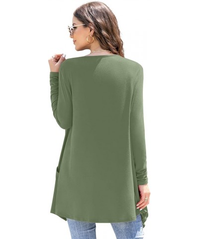 Women's Lightweight Cardigan Casual Soft Long Sleeve Floral Knit Cardigans with Pockets High Low Hem Draped Duster A14-olive ...