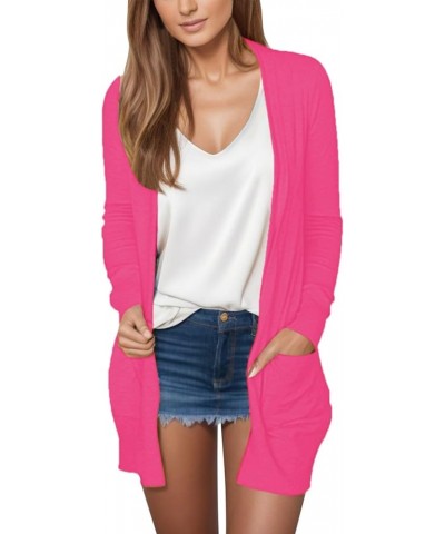 Long Sleeve Cardigan for Women Fall Open Front Cardigans Pockets Casual Lightweight Knit Sweaters Coat 1-hot Pink $6.04 Sweaters