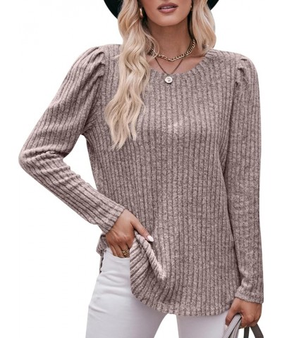 Women's Long Puff Sleeve Tshirt Soft Ribbed Knit Fall Top Loose Fit Boat Neck Fashion Sweatshirt Pullover Sweater Cream $12.1...