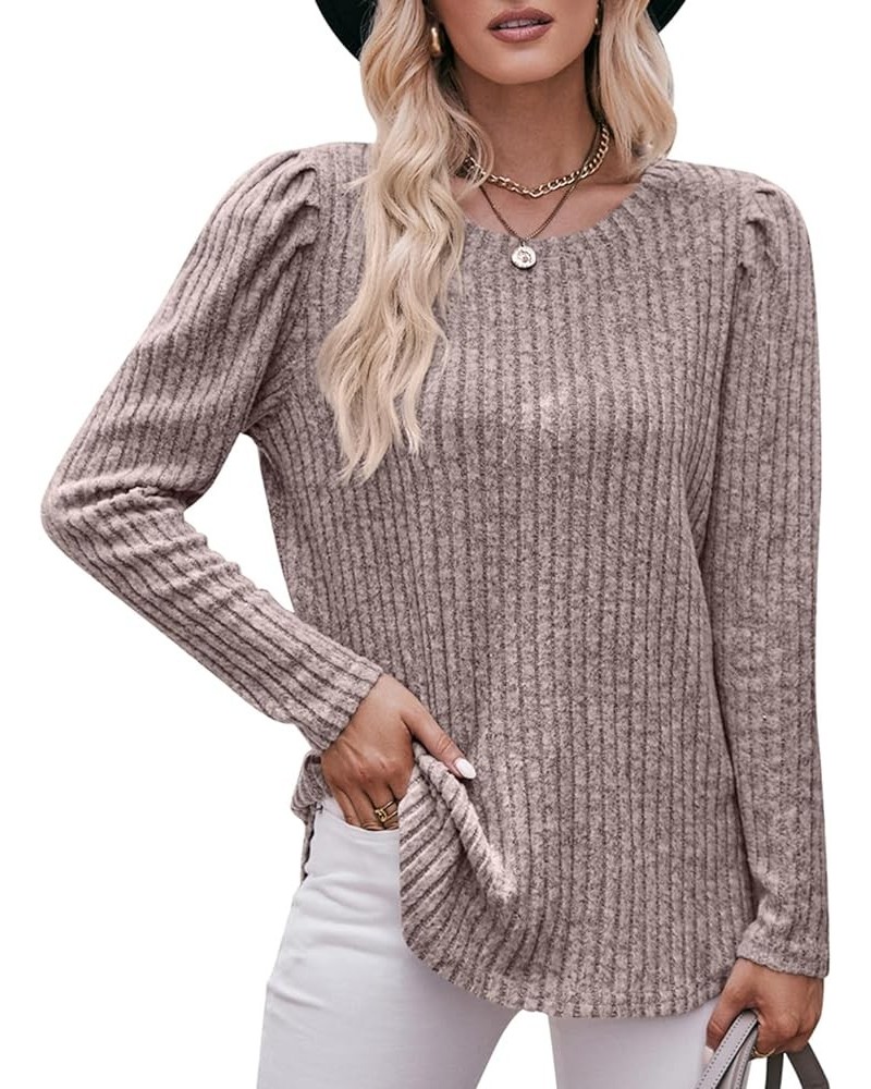 Women's Long Puff Sleeve Tshirt Soft Ribbed Knit Fall Top Loose Fit Boat Neck Fashion Sweatshirt Pullover Sweater Cream $12.1...