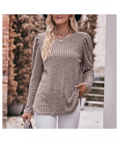 Women's Long Puff Sleeve Tshirt Soft Ribbed Knit Fall Top Loose Fit Boat Neck Fashion Sweatshirt Pullover Sweater Cream $12.1...