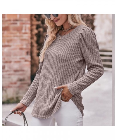 Women's Long Puff Sleeve Tshirt Soft Ribbed Knit Fall Top Loose Fit Boat Neck Fashion Sweatshirt Pullover Sweater Cream $12.1...