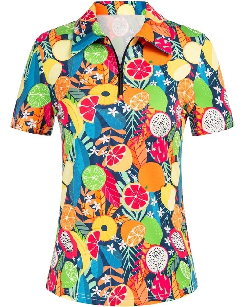 Womens 2023 Print Golf Shirts Short Sleeve Color Block Blouse Casual Running Polo Tops Colorful Fruit $19.94 Shirts