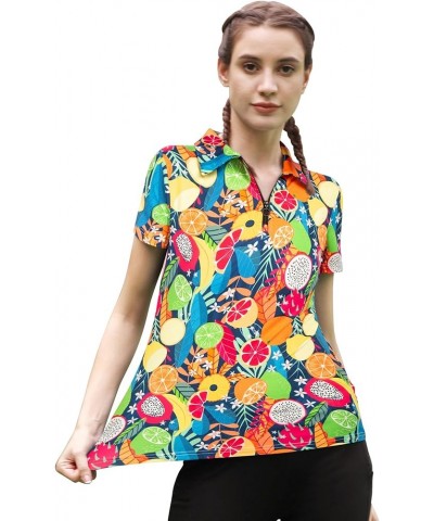 Womens 2023 Print Golf Shirts Short Sleeve Color Block Blouse Casual Running Polo Tops Colorful Fruit $19.94 Shirts