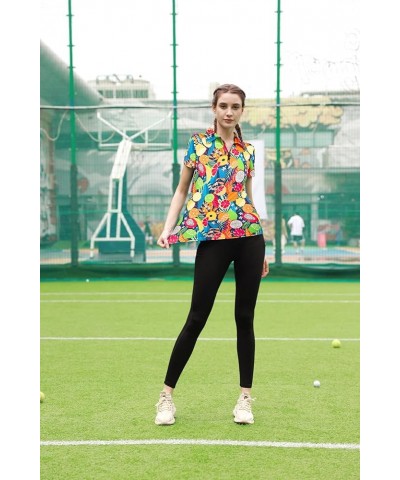 Womens 2023 Print Golf Shirts Short Sleeve Color Block Blouse Casual Running Polo Tops Colorful Fruit $19.94 Shirts