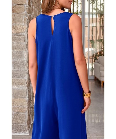 Jumpsuits for Women Casual Summer 2024 Sleeveless V Neck Baggy Wide Leg Romper One Piece Outfit Brilliant Blue $19.94 Jumpsuits