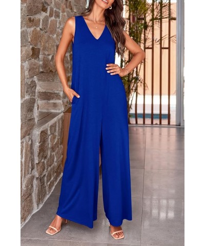 Jumpsuits for Women Casual Summer 2024 Sleeveless V Neck Baggy Wide Leg Romper One Piece Outfit Brilliant Blue $19.94 Jumpsuits